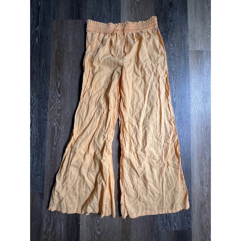 Calia Wide Leg Pants Womens Small Orange Excellent Smocked Paperbag Waist Linen